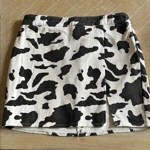 Le Lis Denim Cow Print Skirt